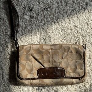 Coach Beige and Brown Signature Wristlet